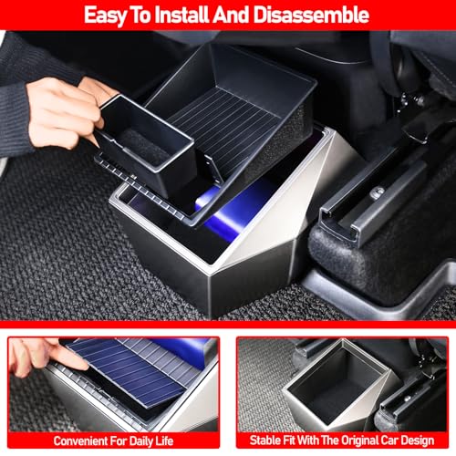Image of Rear Trash Can for Tesla Model Y 2021-2025,Rear Center Console Organizer Storage Box Garbage Can Bin for Tesla Model Y Accessories,Cybertruck Style Under Seat Garbage Can