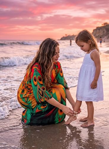 Image of Yanziliu Kaftan Dress for Women,Plus Size Hawaiian Batwing Sleeve Beach Cover Up Summer Swimsuit Dresses