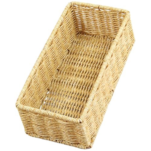 Outanaya Cesta Tejida a Mano para Almacenamiento de Cocina Cesta Organizadora para Cubiertos y Especias Accesorio de Almacenamiento 27x13x9 Cm Color Café Claro para Despensa y Encimera