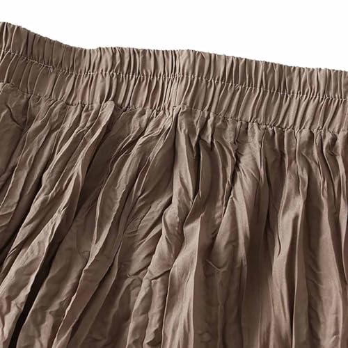 Women's Casual Trendy Classic Midi Wrinkled Skirt A-Line Elastic Waist Swing Pleated Fall Winter Solid Color Skirts4