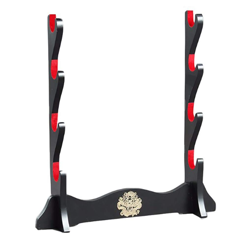 Z-Fiber Black Sword Holder Japanese Velvet Padded Katana Stand Samurai Display Rack Support All Sword Ragon Pattern,4 Tier