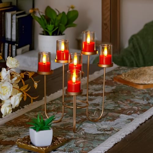 Image of Yeelida 8pcs Battery Operated 1.7 inch x2.5 inch Clear Acrylic Remote LED Tea Lights, Flameless 2 /4 /6 /8h Timer Fake Red Bulk Votive Candles with Batteries, Flickering Warm Light Pure Plastic Tealights