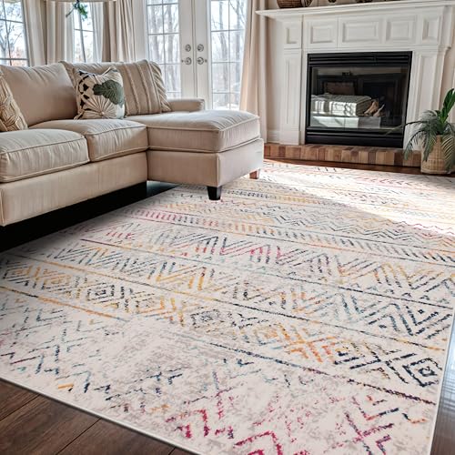 Rugshop Geometric Boho Area Rug – Multi Tribal Pattern, Perfect