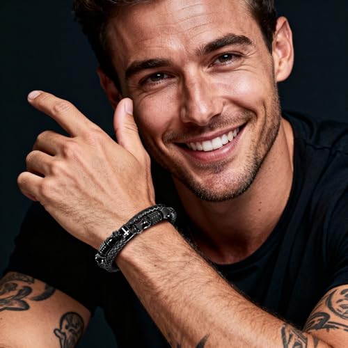 Pulsera cristiana de cuero negro para hombre miniatura 2