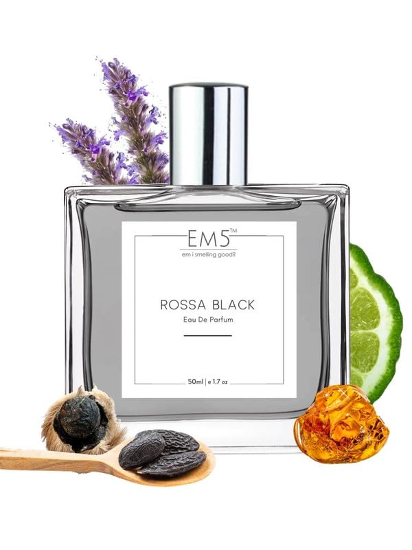 Image of EM5 Rossa Black Perfume for Men | Amber Musky Warm Spicy Fragrance | EDP Strong and Long Lasting Spray | Luxury Gift for Him