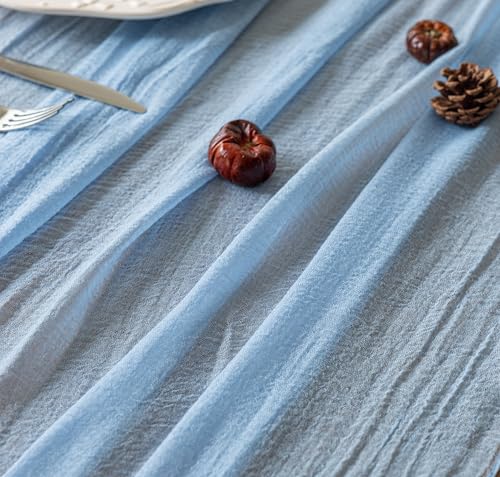 Image of Light Blue Cheesecloth Table Runner 120 Inches for Party Home Decorations