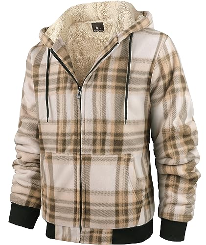 Image of Mens Plaid Hoodies Winter Zip Up Fleece Jacket Sherpa Fleece Lined Warm Flannel Jacket Coat
