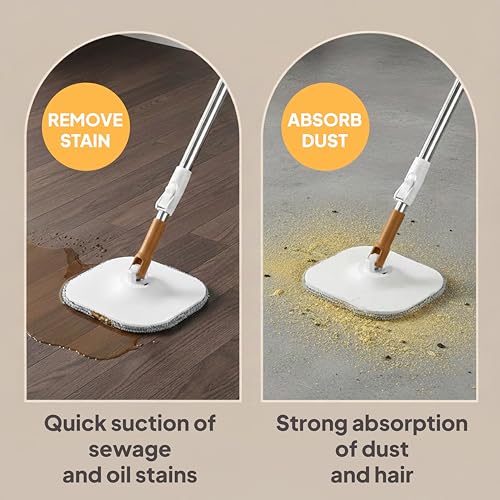 Image of Kleeno by Cello Magic Mop with Square Bucket | White & Beige | 360 Degree Movement | Highly Water Absorbent | Microfiber Pads for Wet & Dry Cleaning | Free Refill | Ideal for Home, Kitchen & Office