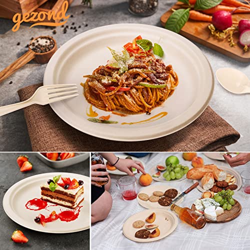 Gezond 300Pcs Compostable Paper Plates Set, Eco-Friendly Disposable Plates Cutlery Includes 50Pcs Charcuterie Boards, 50Pcs Dinner Plates, 50Pcs Dessert Plates, And 150Pcs Utensils #TOP7