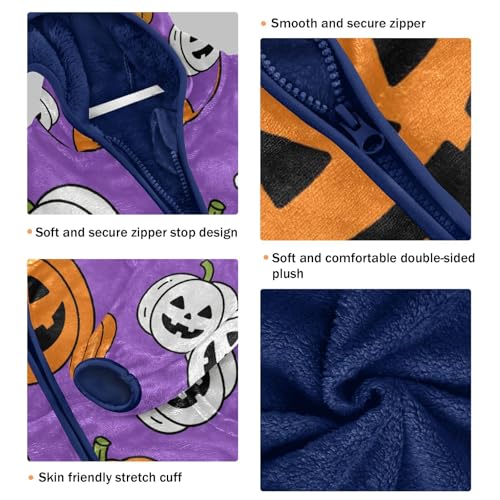 Halloween Pumpkins Ghosts on Purple Toddler Fleece Jacket Girl Boys Hooded Fleece Jacket Coat3