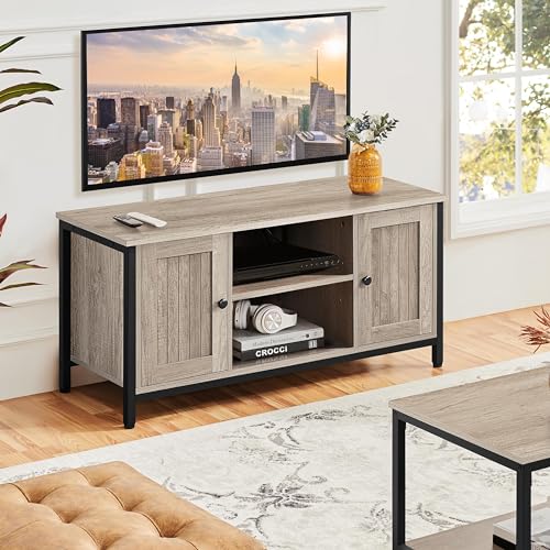 Yaheetech Industrial TV Cabinet Wood TV Stand Cabinet for 50 Inch TV, TV Stand with 2 Doors & Adjustable Shelves, TV Table for Living Room, Dinning Room & Bedroom, Grey