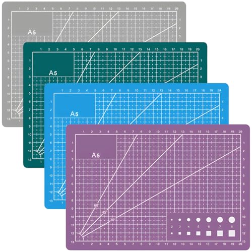 Cutting Mat For Craft 4 PCS, A5 Rotary Cutting Mats with Grid Lines, 5.9 x 8.7 Inches PVC Craft Cutting Pad Set in 4 Colors, Non-Slip Surface Rotary Cutting Pad for Sewing Quilting Art Projects