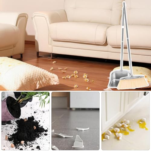 Yplkm Besen und Kehrblech Set | Edelstahl Kehrblech | Edelstahl Kehrzubehör Für Küche Wohnzimmer Schlafzimmer Badezimmer Essbereich Büro Garage Terrasse – Bild 5