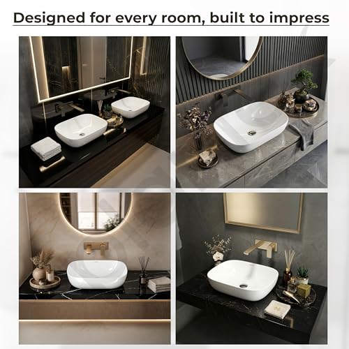 Image of Plantex Ceramic Wash Basin /Basin for Bathroom /Tabletop Wash Basin /Bathroom Basin (Crystal, White)