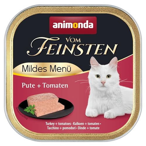 animonda vom Feinsten Mildes Menü Milde Vielfalt (32 x 100g), getreidefreies Katzenfutter nass ohne Zucker, leicht verdauliches Katzenfutter mit Putenfleisch