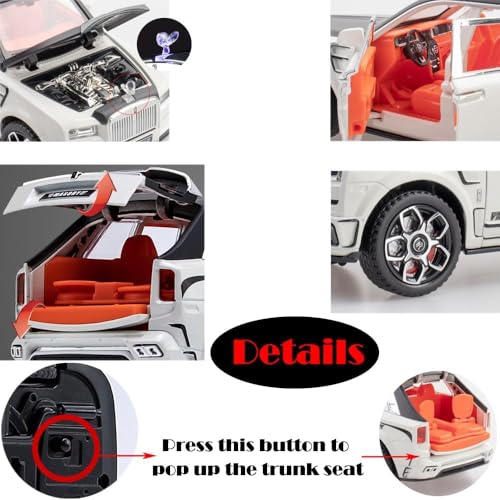 Image of 1:32 Rolls Royce Cullinan Diecast Model Car, Luxury SUV Toy with Openable Doors, Pull Back Action, Lights & Sound - Collectible Gift for Kids & Adults (Red)
