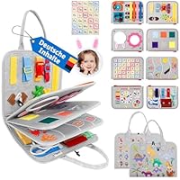 JHkim Montessori Busy Board Deutsch, Kinder Spielzeug ab 1 2 3 4 Jahre, Activity Board Busy Book, Geschenke für Junge Mädchen, Kinder Sensorik Lernspielzeug, Motorikbrett für Reise Auto Flugzeug, Grau