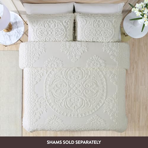 Image of Beatrice Home Fashions Medallion Twin Cotton Chenille Bedspread, Ivory