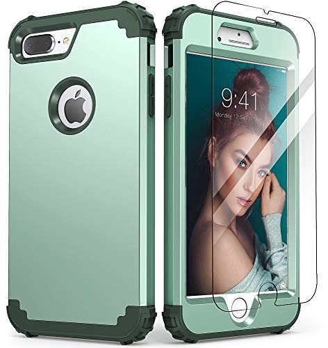 Coque iPhone 8 Plus silicone robuste avec verre trempé antichoc menthe