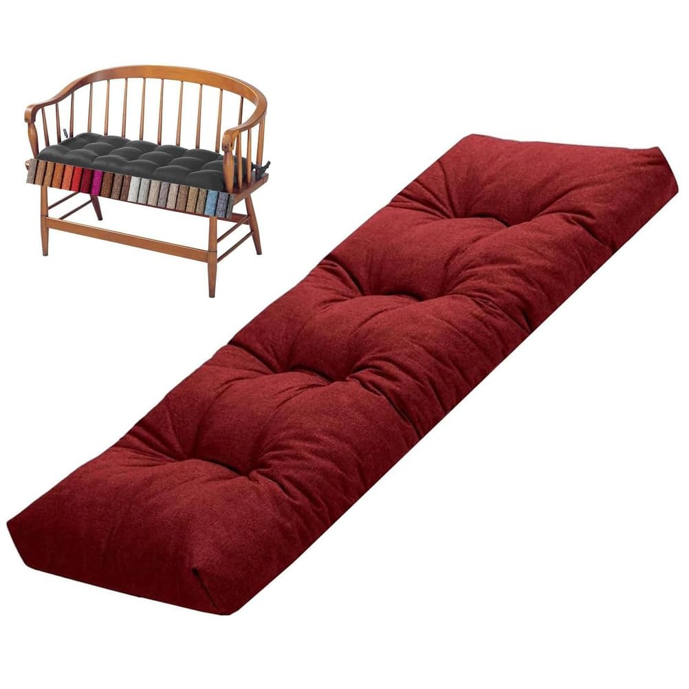 ZGantrix Bench Cushion Indoor/Outdoor,Linen Window Seat Cushion,Rectangle Bench Seat Pad for Garden Furniture Entryway Kitchen Dining Thick Chair Cushions with Non-Slip Backing,Burgundy,70x40x8cm