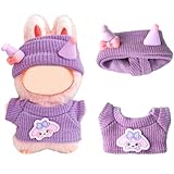 10cm Pin for Love Doll Clothes Set - Cozy Knitted Sweater & Ear Hat Outfit, Ropa para Designer Cute Clothing & Accessories for Mini 4 Inch 4.0 Series Plush Doll (Purple)