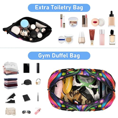 Colorful Mexican Floral Duffel Bag Lightweight Carry On Gym Bags for Travel and Weekends, Versatile Overnight Bag with Shoe Compartment4