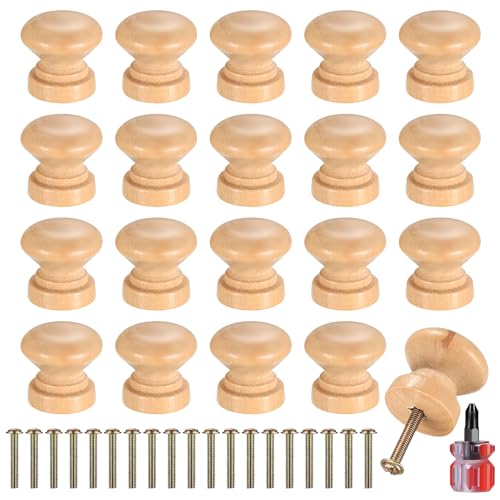 Heozhuyi 20 Stück Möbelknöpfe Holz, Schrankknöpfe, Schubladenknopf, Holzknöpfe Holzgriffe Möbelgriffe Schrankgriffe für Schränke, Schubladen, Kommode, Möbel, mit Schrauben - 30mm