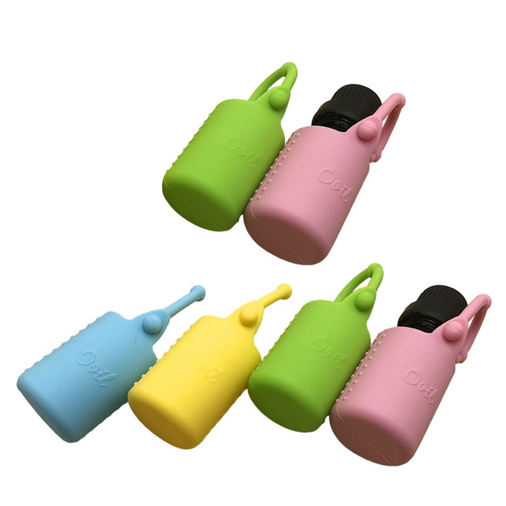 Milisten 6pcs Silicone Roller Bottle Sleeve Holder Essential Oil Carrying Case Travel Protective Cover with Hanging Rope Essential Oil Holder Accessories 5ml