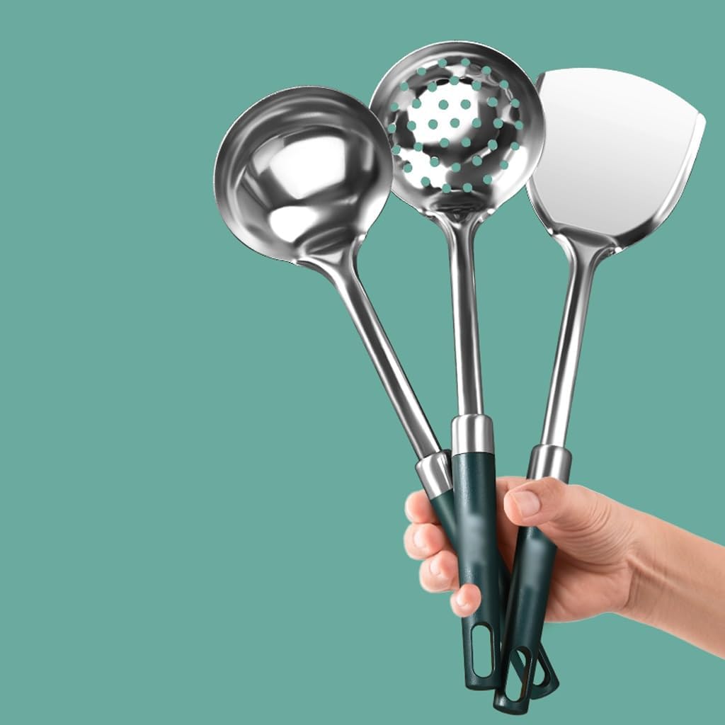 Cooking Tool Set Cookware Kitchen Utensils Non-stick Soup Ladle Spatula Steel Handle With Holder