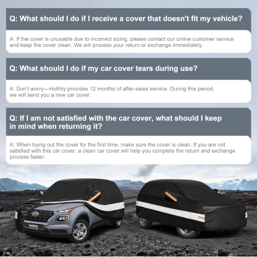 Image of 10 Layers SUV Car Cover Custom Fit for Hyundai Venue (2020-2026), Waterproof All Weather for Automobiles, Outdoor Full Cover Sun Rain Dust UV Protection with Cotton. Black