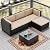 SUNCROWN 5-Piece Outdoor Patio Furniture Set, All-Weather PE Rattan Sectional Sofa with Ottoman, Glass Coffee Table & Cushions, Modular Wicker Conversation Set for Backyard, Garden, Porch, Beige