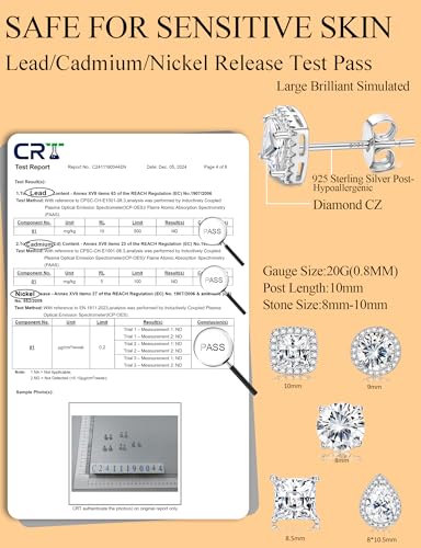 FASACCO 925 Sterling Silver Stud Earrings Large CZ Stud Earrings Fake Diamond Stud Earrings Silver Studs Set Cubic Zirconia Stud Earrings2