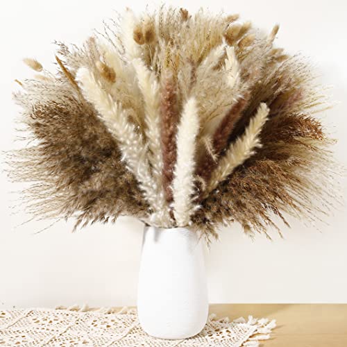 Wertuirk 135Pcs Dried Pampas Grass Decor, Boho Home Decor, Mini Bunny Tails Dried Flowers, Fluffy Pompous Grass Bouquet Bulk For Wedding, Table, Rustic Party, Baby Shower Decorations #TOP4