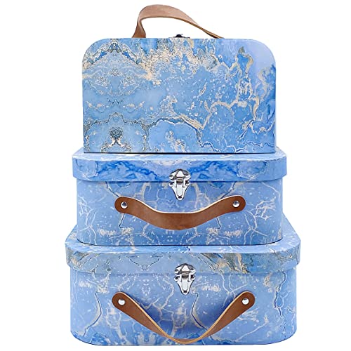 Decorative Box Paperboard Suitcases, Set Of 3 Decorative Storage Boxes With Lids, Cardboard Suitcases, Nesting Storage Gift Boxes For Home Decoration Photo Storage Toys Suitcase Barbie Storage (S+M+L, Blue) #TOP15