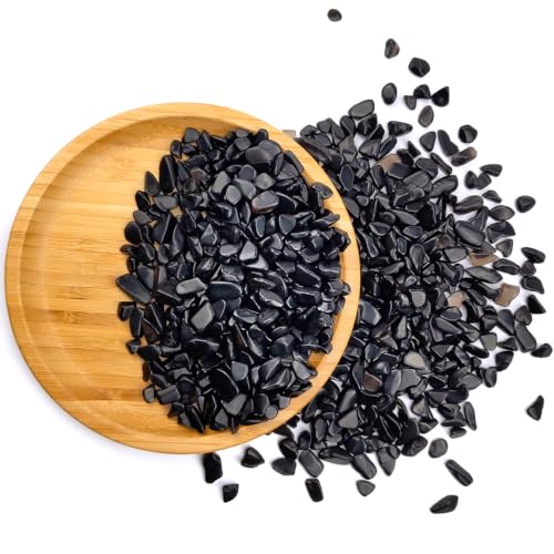 Image of WAYBER 2 Lbs /920g Black Obsidian Quartz Crystal Stones Irregular Decorative Rocks Aquarium Pebbles Gravels for Fish Turtle Tank /Succulent Plants /Air Plants Decoration (Fill 2 Cups)
