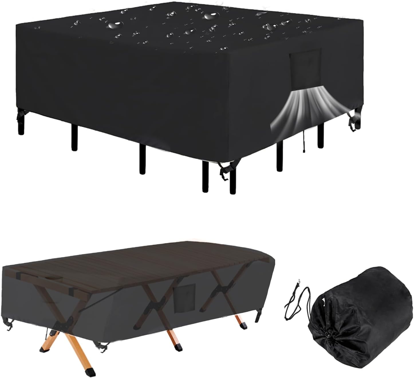 Patio Furniture Cover, Outdoor Furniture Covers Waterproof, Heavy Duty 600D Sectional Sofa Set Covers Table and Chair Set Cover 108"L×82"W×28"H