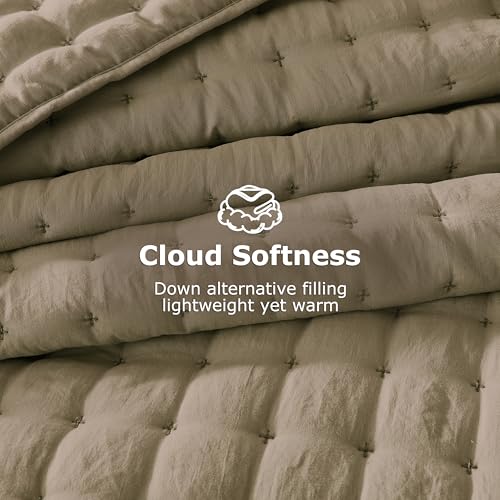 Image of WDCOZY Cloud Soft Quilt Set, Twin Size, Taupe, 2 Pieces 68x90 inches