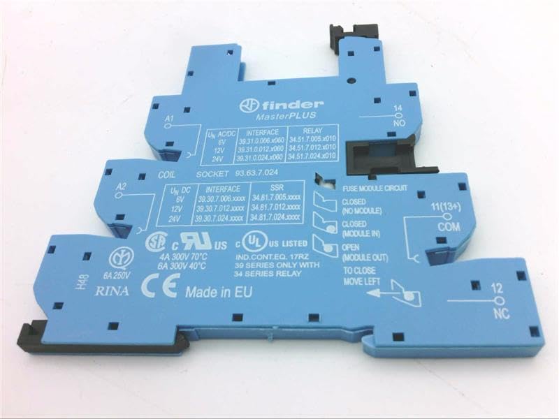 FINDER 93.63.7.024 DIN-Rail Mount, for 34 Series Relay (MASTERPLUS), Relay, Screw Terminal (Box CLAMP) Socket