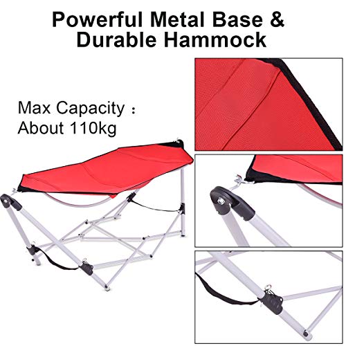 Giantex Portable Folding Hammock Lounge Camping Bed Steel Frame Stand W/Carry Bag (Red) #TOP2