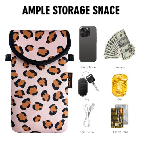 Image of Neoprene Phone Sleeve Pouch Case Bag for Men Women w /Crossbody Strap /Neck Lanyard for iPhone 17 /16 /15 /14 Pro Max, Samsung S25,Pixel 10 Leopard Print