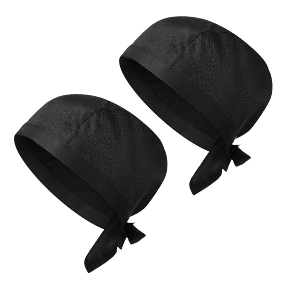 2pcs Black Chef Turban Hats with Ribbon, Elastic Kitchen Cooking Caps for Men and Women, Restaurant Catering and BBQ Work Uniform, Breathable Food Service Headwear 11.8"x7.9"x4.7"