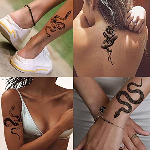 Tazimi Snake Temporary Tattoos ,6 Sheets Black Snake Tattoos For Women Men, Body Art Decorations Black Fake Tattoos Stickers. #TOP2