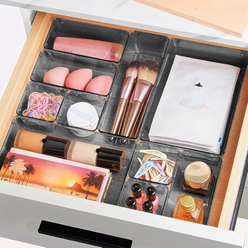 Image of ALOXE Drawer Organizer Makeup Organizer Box Black Multipurpose Drawer Organisers Storage Box For Cosmetic, Jewellery, Office, Kitchen Items (20 Pcs)