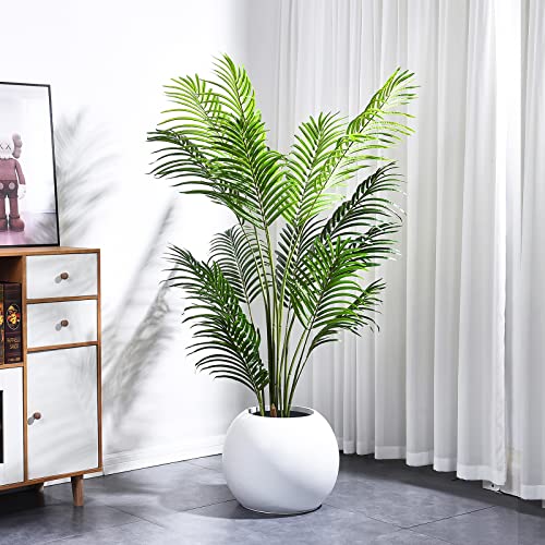 Hanamono 4.59Ft Artificial Palm Tree, Potted Faux Plants Large Majesty Palm Trees Home Decor Indoor Outdoor 15 Trunks For Floor/Living Room/Bedroom/Office/Housewarming Gift W/Planter & Seagrass Basket #TOP1