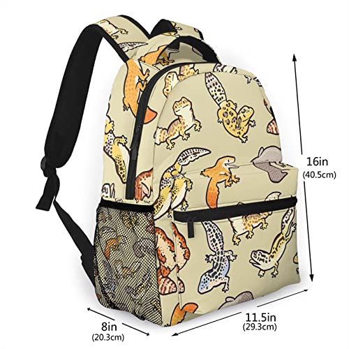 Cartoon Cute Leopard Gecko Pattern Casual School Backpack Bag, Laptop Hiking Travel Shoulder Daypack College Bookbag for Men Woman Girls Boys Teens, Black, One Size2