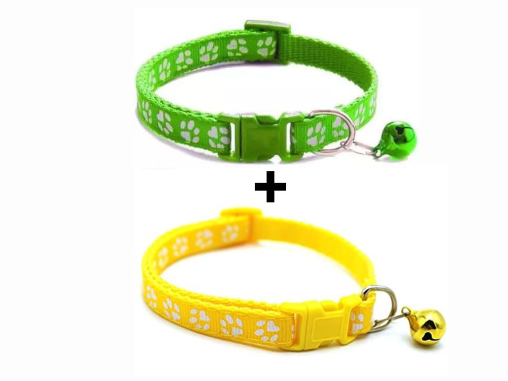DRK Shopmart 2-Piece Multicolored Pet Paw Print Collar with Bell, Quick-Release Buckle, Ideal for Kittens, Cats, Small Dogs, and Puppies 10mm (Green and Yellow) (B0CKX5CMBK) Amazon Price History, Amazon Price Tracker