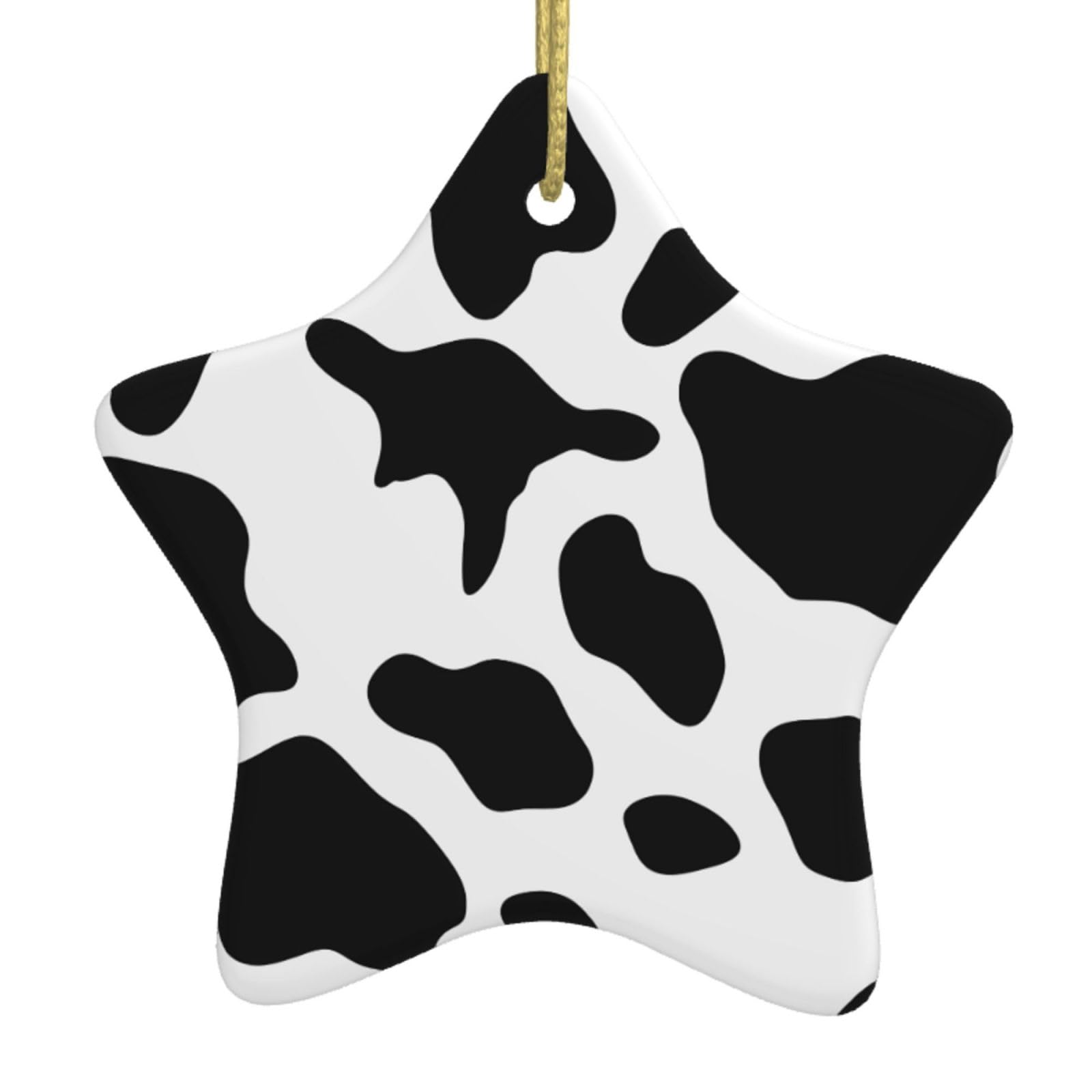 Fodpand Women's White Black And Cow Print Christmas Ornaments 2025, Gift Exchange For Men, Collectible Ceramic Ornament Star Hanging Ornaments For Christmas Tree Decoration