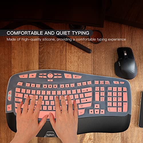 Keyboard Cover For Logitech K350 Mk550 Mk570 Wireless Wave Ergonomic Keyboard, Silicone Waterproof Keyboard Protector Skin For Logitech K350 Mk550 Mk570 Keyboard Accessories(Pink) #TOP5