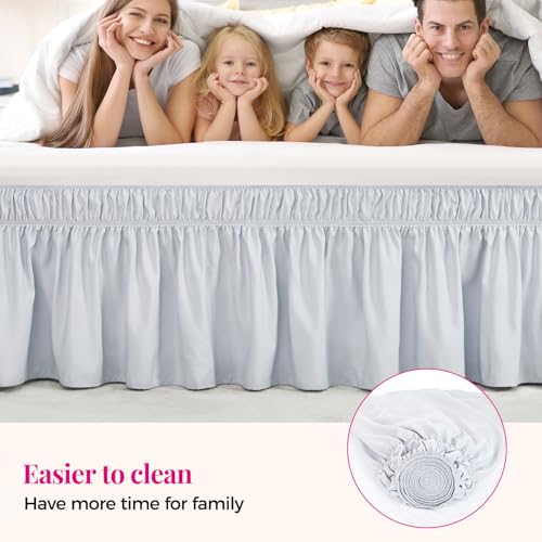 RIMELA Ice Grey Bed Skirt Queen Size 18 Inch Drop, Elastic Bed Skirting for Bed Base and Frame, Bedding Dust Ruffle Easy to Install, Lightweight Wrap Around Adjustable Bedskirt by RIMELA - Image 4