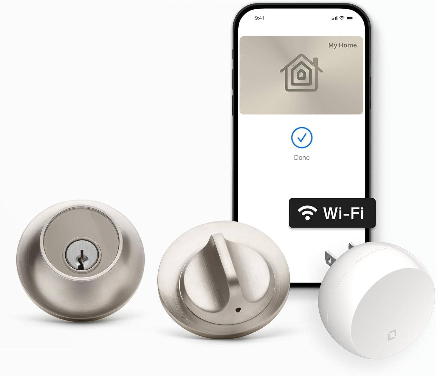 Level Lock+ WiFi Deadbolt Smart Lock - World's Smallest Smart Lock Plus Apple Home Key - Lock/Unlock Anywhere - Level App for iOS & Android - Works with Apple, Alexa, Google (Satin Nickel) Satin Nickel Lock+ WiFi